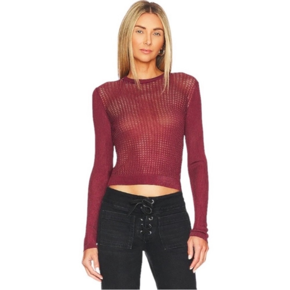 Free People H2O Netted Knit Pullover Sweater Garnet Red Size L *New*